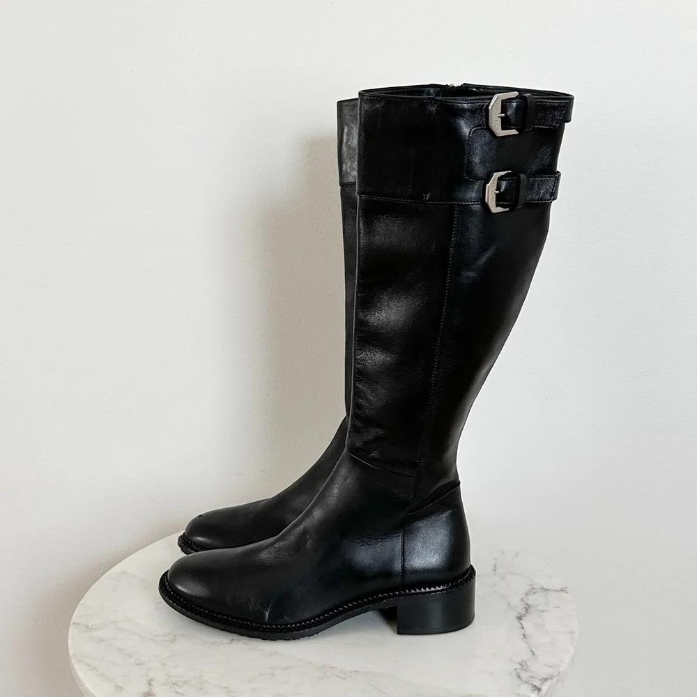 NEW Aquatalia Orsyn Calf Black Leather Zipper Knee High Boots Size 7